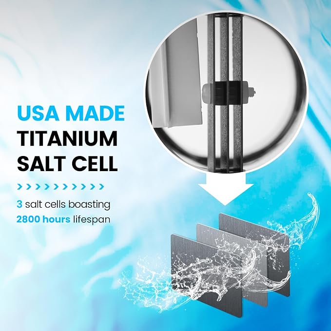Salt Chlorine Generator, Westaho Salt Water Pool Chlorinator System with USA-Made Titanium Cells, for Above Ground Pools Up to 15,000 Gallons, Compatible with Intex Pools, IP66 Waterproof