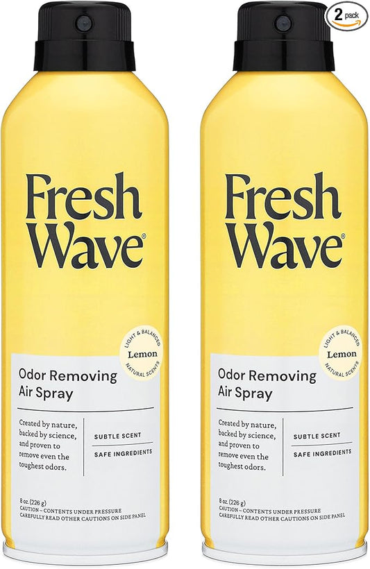 Fresh Wave Lemon Odor Eliminator Spray & Air Freshener, 8 oz. | Pack of 2 | Non-Aerosol, Fine Mist | Safer Odor Relief | Natural Plant-Based Odor Eliminator | For Furniture, Fabrics & Trash