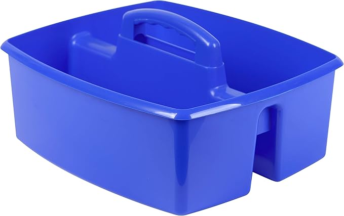 Storex Classroom Craft Caddy, 3 Compartment Plastic Organizer with Carry Handle, Assorted Colors, Color Assortment WILL Vary, 9.25 x 5.25 x 9.25 Inch, Case of Six 5-Packs (00941A06C)