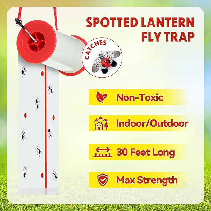 10 Rolls Fly Strips Tape 30 ft Each Fly Paper Traps Indoor Outdoor Sticky Hanging Spotted Lanternfly Tree Tape for Fruitfly Plant Barn Stable(White)