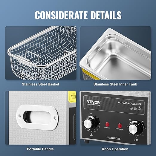 VEVOR 3L Sonic Cleaner with Heater Timer & Basket, Professional Digital Sonic Cavitation Machine, 120W Cleaning Machine for Watch Instruments, Glasses, Coin, Metal Parts, Tool