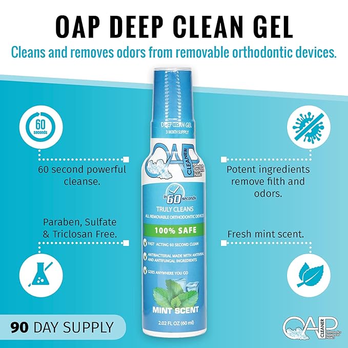 Orthodontic Cleaner by OAP Cleaner | Retainer Cleaner, Denture Cleaner, and Mouth Guard Cleaner | 60 Second Gel Cleanser | Paraben, Sulfate and Triclosan Free | 60 mL Bottle