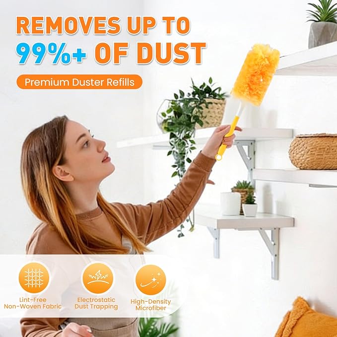 Alotiki Heavy Duty Duster Refills, 160 Count 360° Double-Sided Duster Refill and 4 Yellow Handle, Disposable Dusters Refill for Daily Dust Cleaning, Electronics, Furniture, Blinds, Ceiling Fans