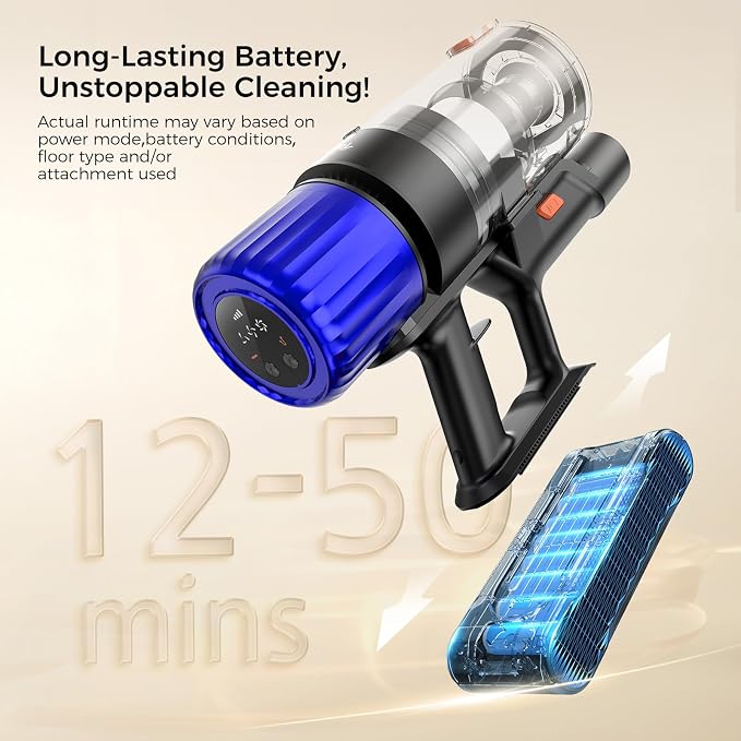 Teendow Cordless Vacuum Cleaner, 500W 50 Minutes Runtime Stick Vacuum for Pet Hair, Powerful Suction, Rechargeable, Lightweight, Handheld Vacuum Versatile for Carpet, Hard Floor (Starry Gray)