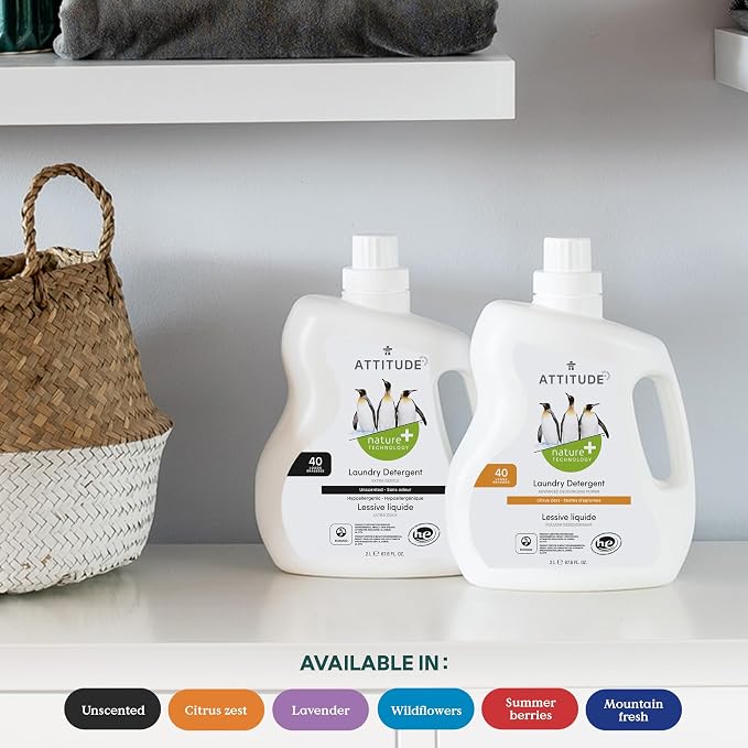 Bundle of ATTITUDE Liquid Laundry Detergent, EWG Verified Laundry Soap, HE Compatible, Vegan, Wildflowers, 40 Loads, 67.6 Fl Oz + Fabric Softener, Wildflowers, 40 Loads, 33.8 Fl Oz