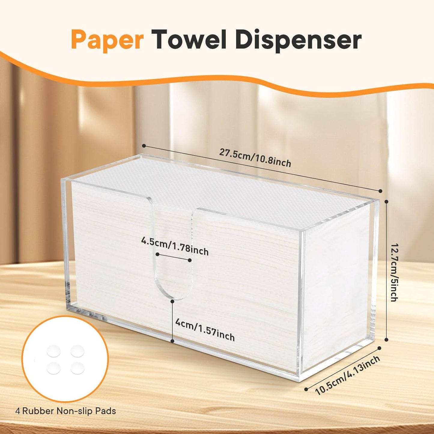 Acrylic Paper Towel Dispenser, Paper Towel Holder Countertop Clear Multi Trifold Napkin Holder, Suitable for Z-fold, C-fold or MultiFold Paper Towels for Bathroom, Toilet, Kitchen