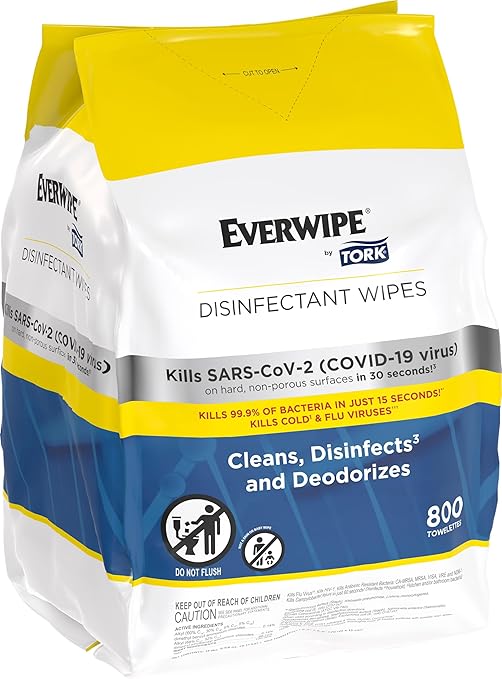 Everwipe by Tork Disinfectant Wipe Jumbo Rolls White, Cleans, Disinfects and Deodorizes, 2 x 800 wipes, 192821 (10100)
