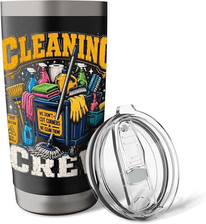 Cleaning Crew Funny Custodian Teamwork Gifts for Men Women Stainless Steel Insulated Tumbler