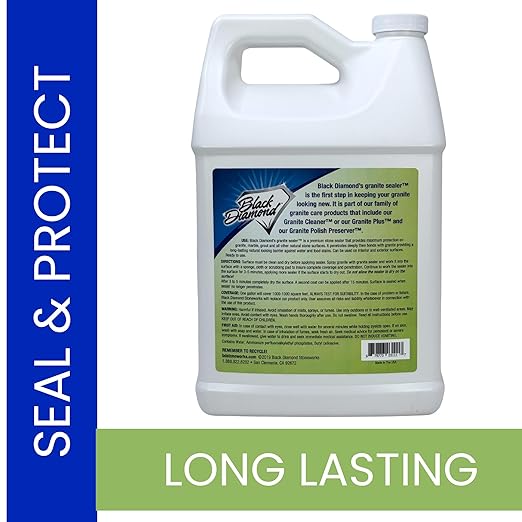 Black Diamond Granite Sealer – Seals and Protects Stone Countertops Without Changing Appearance – Guards Against Food, Oil & Water Stains – for Granite, Marble, Travertine & More –4 Gallons