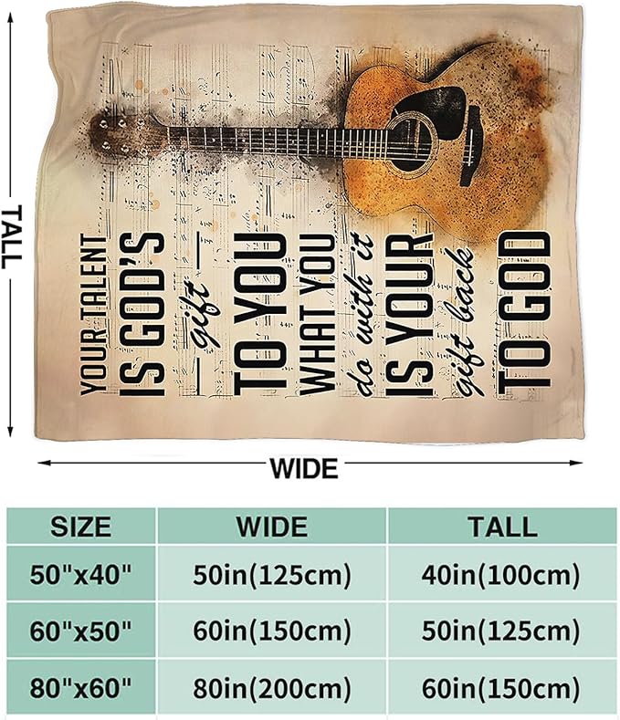 Tijuboni Guitar Music Throw Blanket Guitar Gifts for Girls Boys Women Men Kids Adults Soft Flannel Fleece Blanket for Couch Sofa Bed Home Decor 40"x50"