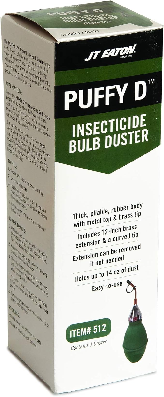 Puff-D 512 Puffy-D Bulb Insecticidal Duster, Heavy-Duty Dust Applicator for Pest Control, Green