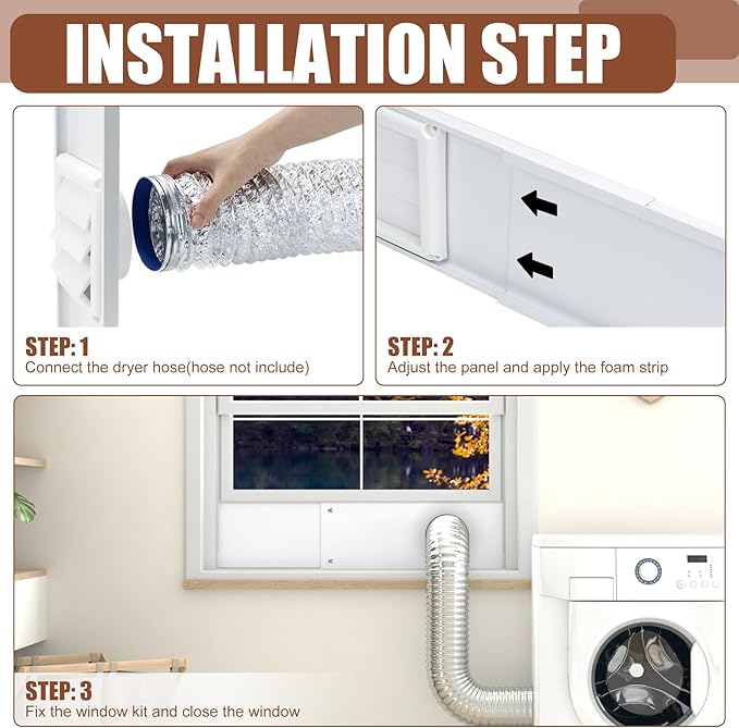 BJADE'S Dryer Vent Window Kit for 4" Dryer Vent Hose with Outdoor Dryer Vent Cover,Window Seal Plates Kit for Sliding and Hung Windows.Adjustable Length Panels Up to 63 Inches.