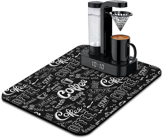Coffee Bar Mat Accessories for Countertop Super Absorbent Anti-Slip Silicone Dish Drying Mats Kitchen Counter Draining Pad Decor Gift Fit Maker Pot Espresso Machine 24inx18in, (DS)