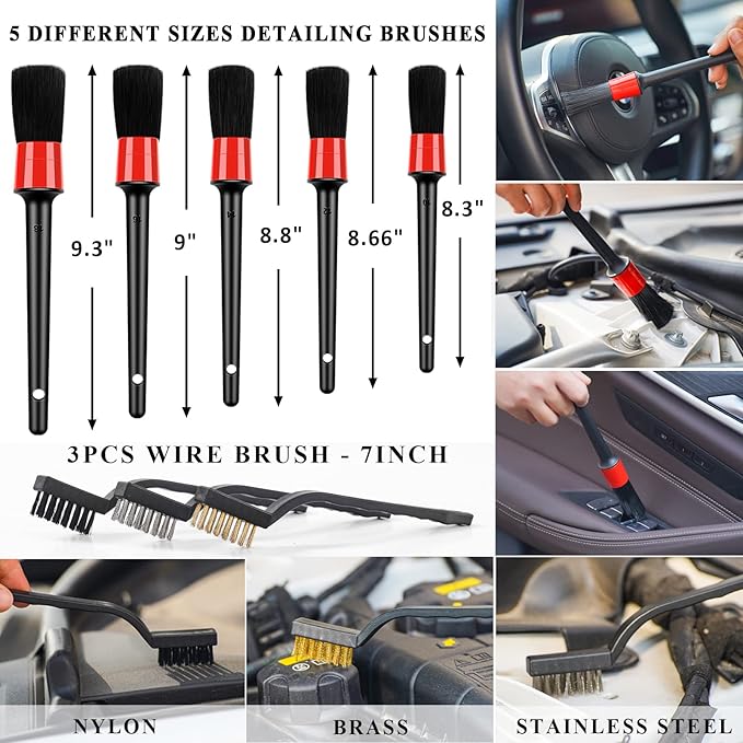 35Pcs Car Wash Detailing Kit Cleaning Kits with Foam Gun Sprayer Collapsible Bucket Brush Large Wash Mitt Towels Complete Interior Exterior Car Washing Supply Set Black