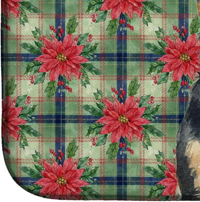 Caroline's Treasures Welsh Terrier Christmas PoinsettIas Dish Drying Mat Absorbent Dish Drying Mat Pad for Kitchen Counter Dish Drainer Mat for Countertop, 14 x 21", Multicolor
