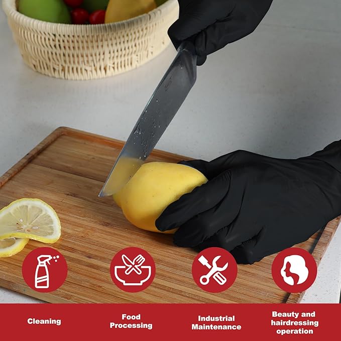 Disposable Gloves X-Large, Nitrile and Vinyl Blend Material Gloves, Latex Free, 4 Mil,100 Pc. - Food Grade Glove for Cleaning, Food Prep,Hair Dye, Tattoo, Black