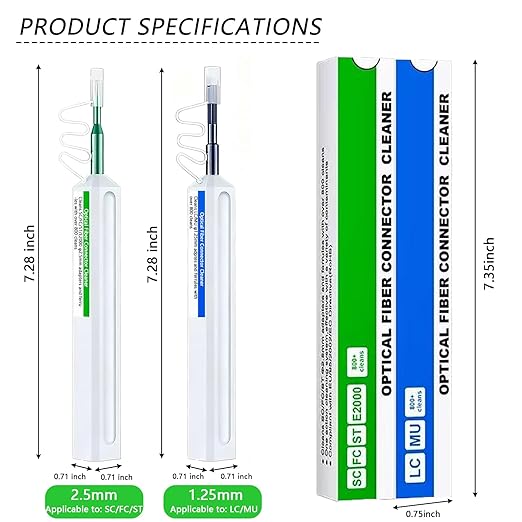 2PC Fiber Optic Cleaner Pen Set,New Upgrade,1.25mm LC/MU and 2.5mm SC/FC/STE2000 for Fiber Optic Connectors Cleaning, 800+ Cleans,Fiber Optic Cleaner Tools