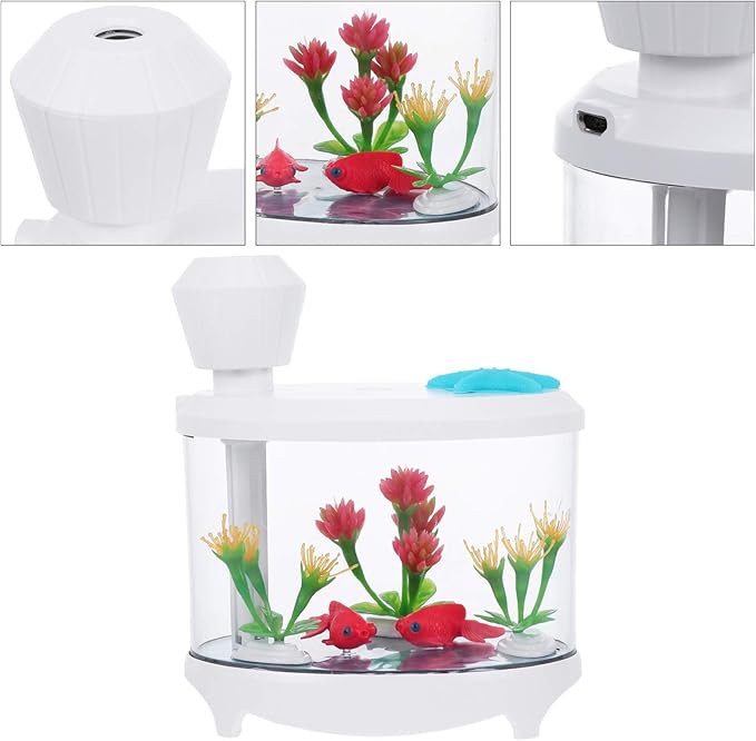 Healifty USB Humidifier Creative Fish Tank Plant Essential Oil Diffuser Household Mini Air Humidifier Night Light for Gifts Home Office Decor