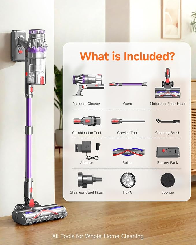 FEPPO Cordless Vacuum Cleaner, Upgraded 70Mins Powerful Vacuum Cleaners for Home with Self-Standing, Touch Screen, Anti-Tangle Stick Vacuum Cordless, Wireless Vacuum for Hardwood Floor/Carpet/Pet Hair