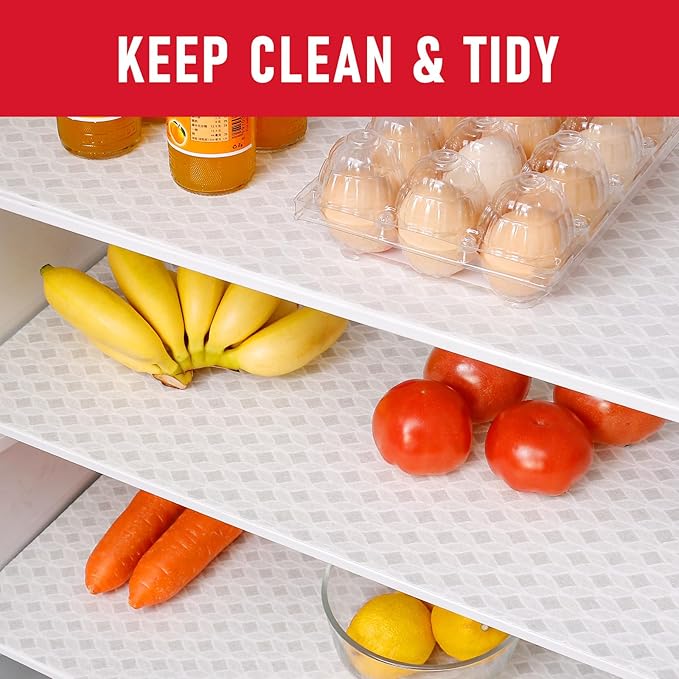 Cooyes French Door Refrigerator Liners 24" x 240", Absorbent Strong Grip Fridge Mats Machine Washable, Non-Adhesive Refrigerator Shelf Liner for Fridge Bins & Kitchen Cabinets, Gray