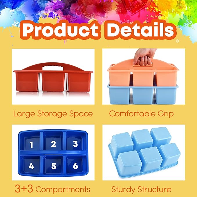 ALINK Plastic Classroom Caddy with 6 Compartments, 6-Pack Teacher Supply Storage Caddy Organizer for Classroom Supply, Office, Table, Desk, Craft Art, Pencil, Crayon, Marker - Macaron
