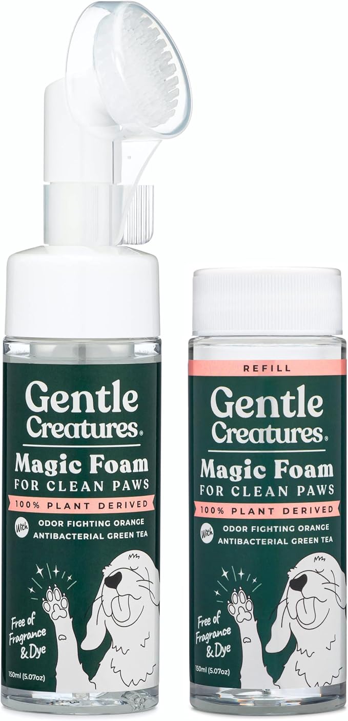 Gentle Creatures Magic Foam Paw Cleaner Bundle – Waterless Scrubber with Silicone Brush + Refill | Fragrance-Free, Sulfate-Free, Safe for Dogs & Cats