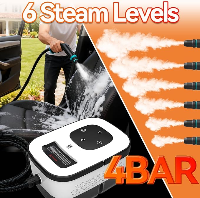 2500W Handheld Steam Cleaner, 6-Speed Portable Steamer with Large Tank & 10 Accessories, 10s Heat-Up steamer cleaning for Kitchen, Bathroom, Car Detailing, Tile & Grout Cleaning