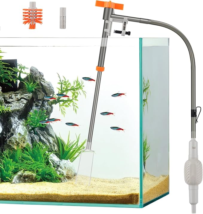 AQQA Aquarium Siphon Vacuum and Water Changer Kit, Extendable Length to 38.2'', Perfect for Simultaneous Water Changing and Cleaning in Small Fish Tanks, Gravel and Sand Cleaning (M)
