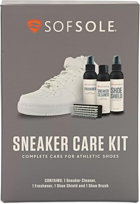 Sof Sole Shoe Care Kit with Cleaner, Shoe Shield Waterproofer and Scrub Brush for Sneakers and Boots