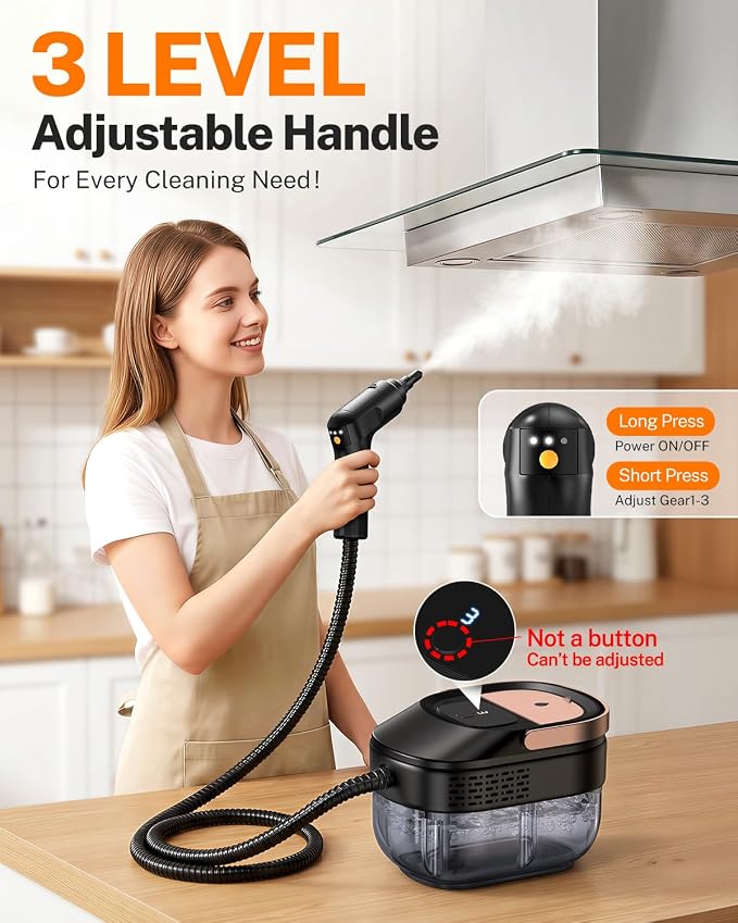 ODSD Steam Cleaner for Home & Car, 15s Fast Heating Handheld Steam Cleaner with 1.6L Tank, 3-Level Pressurized Steamer for Cleaning Tile, Grout, Sofa & Car Detailing (Black-Gold)