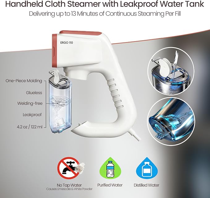 Vacuum Steamer for Clothes, 2000Pa&3600Pa Suction Handheld Clothes Steamer,2 in 1 Portable Travel Steamer for Clothes,Garment Steamer With 122ml Water Tank (for 110-120V) (Pearl White)