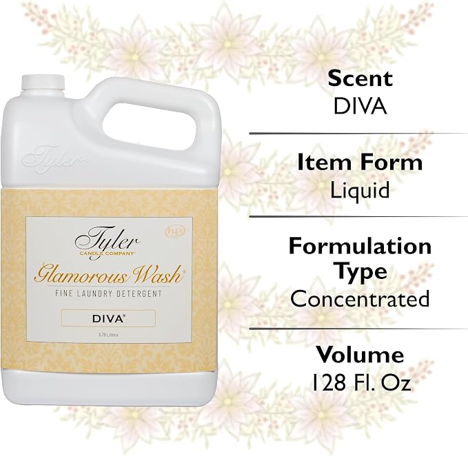 Tyler Glamorous Wash Diva Fine Laundry Detergent, Bundle with Lumintrail Stain Remover Pen and Dryer Sachets - Liquid Detergent Designed for Clothing - Hand and Machine Washable - 128oz (Diva)