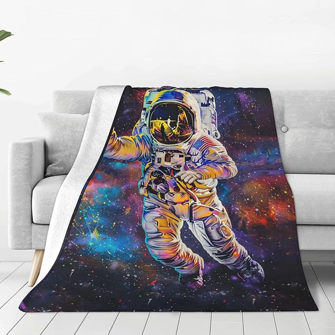 Astronaut Blanket Space Galaxy Decor Throw Blanket Cozy Plush Flannel Fleece Warm Soft Lightweight Fuzzy Winter Blanket Solar System Gifts for Girls Boys Women Teens for Bed Sofa Couch 50"X60"