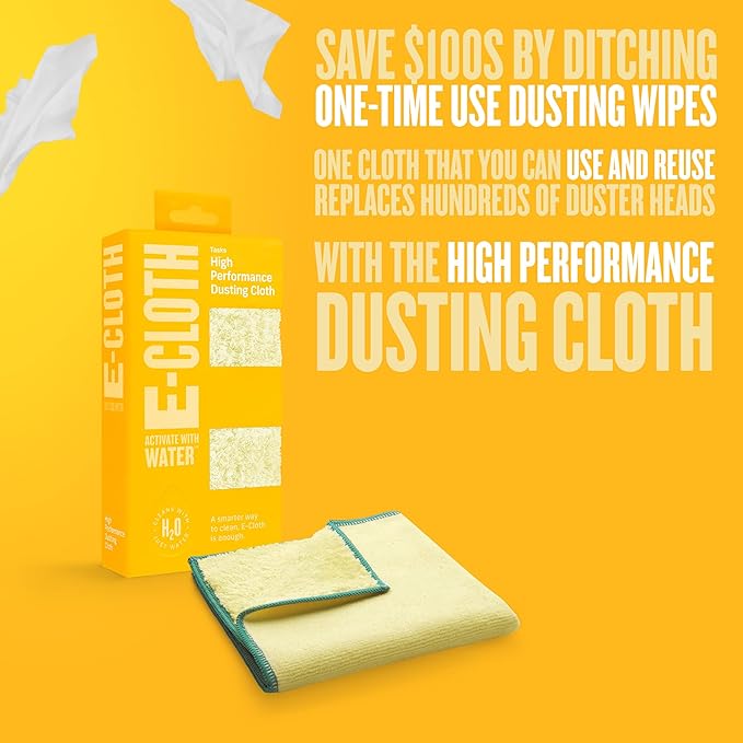 E-Cloth High Performance Dusting Cloth - Reusable Microfiber Cleaning Cloths, Dual-Sided, Washable, For Home, Kitchen, Glass, Wood & Granite, Streak Free Cleaning Supplies - 2 Pack