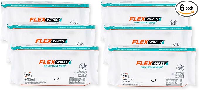 36080 Pack of 6 Disinfectant Wipes, Large 7" x 8" Wipes, 80 Wipes per Pack, Dispenses One at a Time