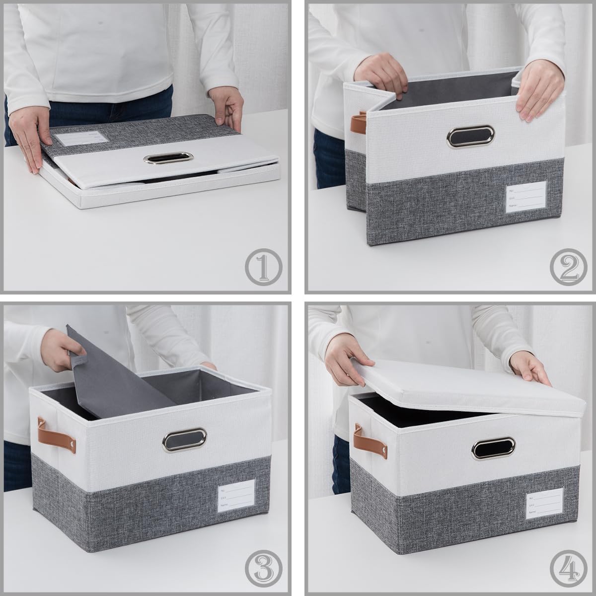 PRANDOM Foldable Storage Bins with Lids [3-Pack] Fabric Collapsible Storage Boxes Baskets Cubes Containers with Handles for Closet Living Room Bedroom (Grey & White 14.9x9.8x9.8'')