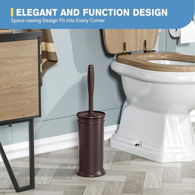 Toilet Brush, Aluminum Alloy Toilet Brush and Holder Set with Long Handle Durable Bristles Toilet Bowl Brush and Covered Holder for Toilet Scrubber for Bathroom Cleaning (2Pcs Dark Brown)