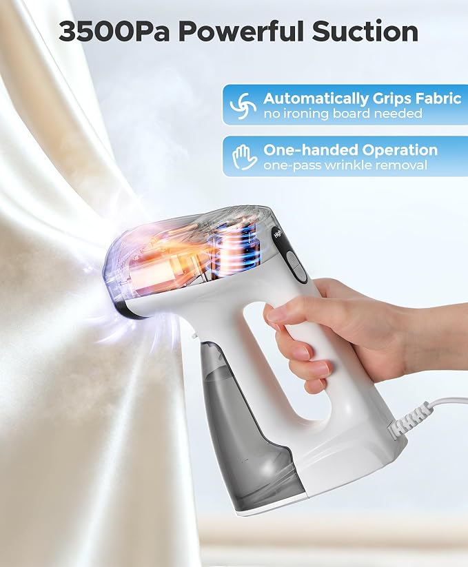 Sweepulire Vacuum Steamer with 330ml Water Tank, 3500Pa Suction Handheld Clothes Steamer, 1200W Steam & Dry 2-in-1 Modes, LED Display, 3X Faster Wrinkle Removal Clothes Steamer, 110-120V