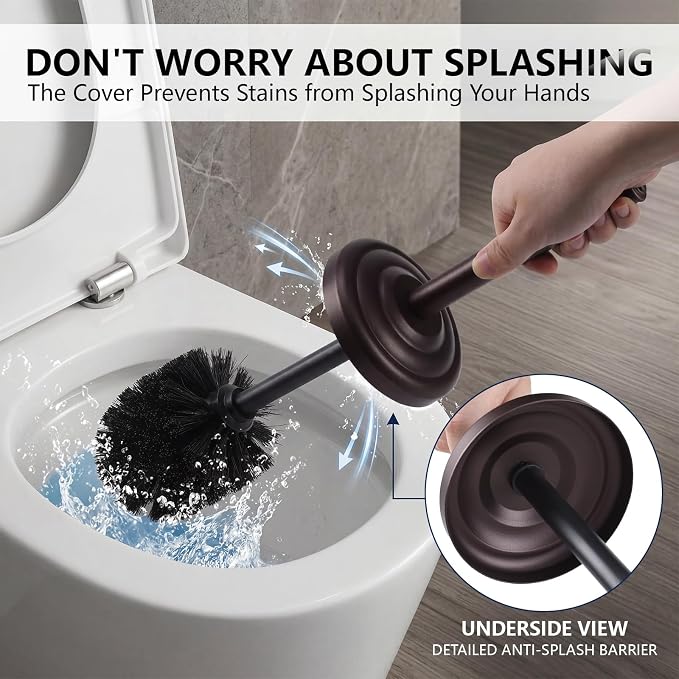 Toilet Brush and Holder Set,304 Stainless Steel Heavy Duty Toilet Brush,Extra Long Handle Toilet Bowl Brush and Holder for Bathroom,Durable,Deep Cleaning,Extra Dense Bristles (Bronze)