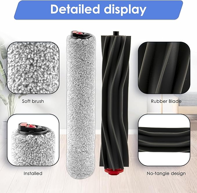 (4 Pack) Omni S1 Pro Replacement Roller Brushes Compatible With Eufy Omni S1 Pro Robot Vacuum Cleaner, Main Brushes Accessories Kit, 2 Rubber Roller Brushes, 2 Roller Mops