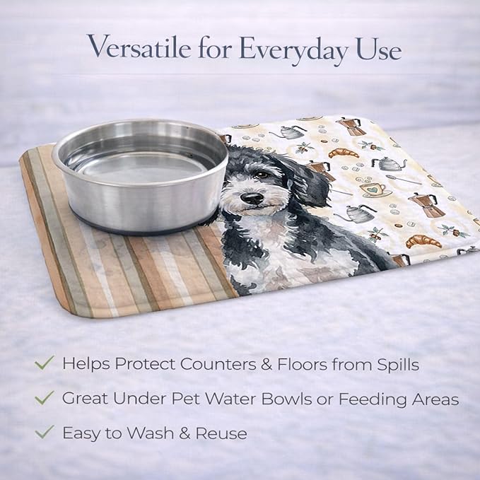 Caroline's Treasures Miniature Parti Poodle Coffee Bar Dish Drying Mat Absorbent Dish Drying Mat Pad for Kitchen Counter Dish Drainer Mat for Countertop, 14 x 21", Multicolor