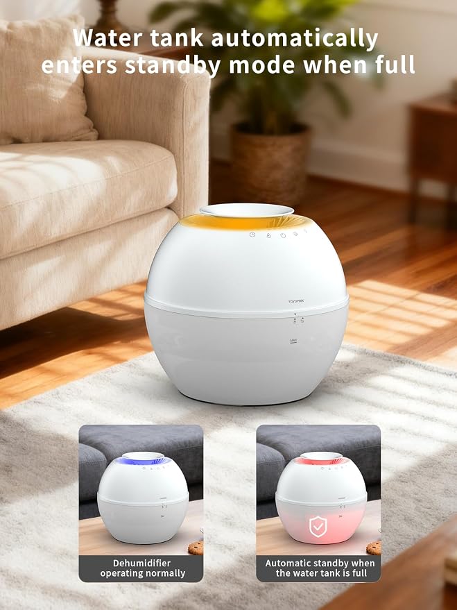 Dehumidifier & Humidifier 2-in-1 with Purifier, 101oz Tank, Whisper-Quiet Smart Steam Control for Bedroom, Baby Room, or Basement, Includes Drain Hose
