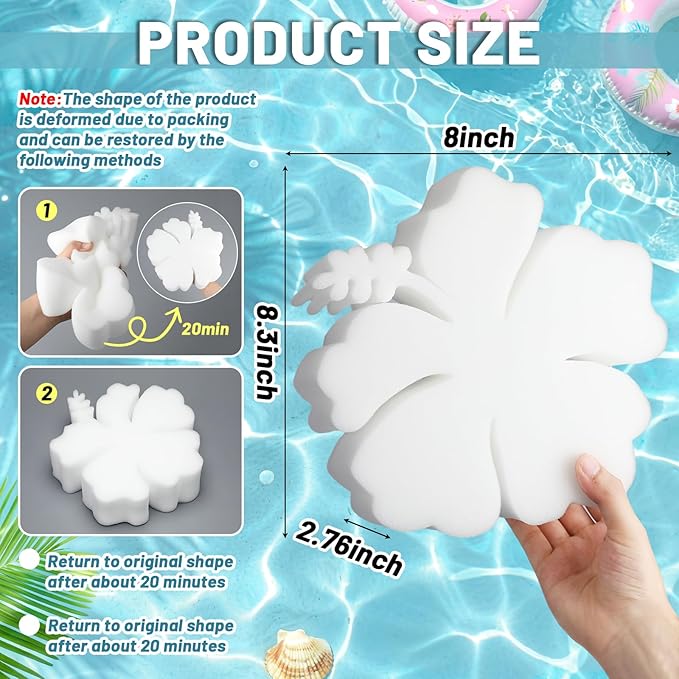 AceOrbit 4 Pack Large Size Hot Tub Sponge Bulk 8.3'' x 8'' x 2.8'' Pool Sponge Oil Absorber for Hot Tub, Spa & Pool, Cute Floating Filter for Soak up Oil & Grime Cleaning Accessories(Hibiscus)