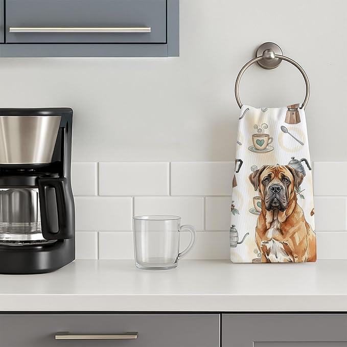 Caroline's Treasures Neapolitan Mastiff Coffee Bar Kitchen Towel Velour Plush Front and Cotton Loop Back Machine Washable