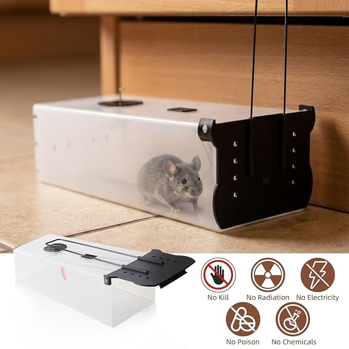 Humane Rat Trap - 2025 Mouse Traps Humane Live, Easy to Catch & Release Rats & Mice, Live Rat Traps for Indoor & Outdoor Use, Reusable Rodent Trap That Work for Home, Yard, Garage (9.37*5.2*3.74in)