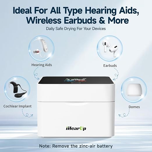 Hearing Aid Dryer, 15 min. Removes Sweat & Moisture, Rechargeable, Electric Hearing Aid Dehumidifier for Hearing Aids, Earbuds, Ear Amplifiers T90