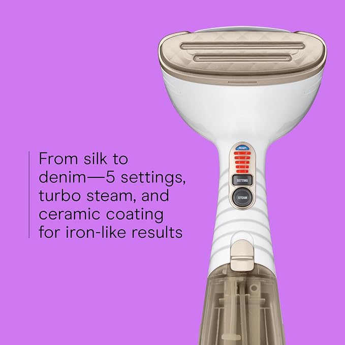 Conair Handheld Garment Steamer for Clothes, Turbo ExtremeSteam 1875W Fabric Steamer, Portable Handheld Design, Strong Penetrating Steam, White/Champagne (Pack of 2)