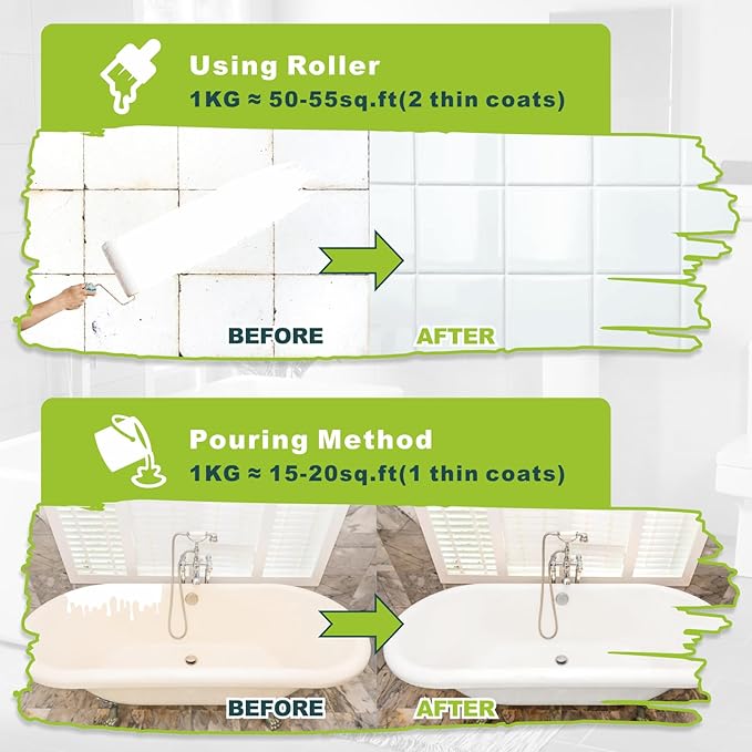 105oz White Tub and Tile Paint, Tub and Tile Refinishing Kit, Semi-Gloss Bathtub Paint for Bathroom, 150-180sq.ft, Low Odor Bathtub Refinishing Kit for Fiberglass, Sink, Kitchen, Shower