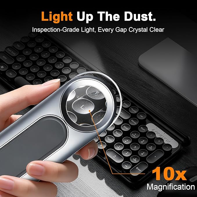 Compressed Air Duster 150000RPM Copper Brushless Motor, Stepless Speed Cordless Blower with LED&Magnifier Glass, Carry Bag & Nozzle Kit, Replaces Air Cans for PC Keyboard Electronics Car Home (Gray)