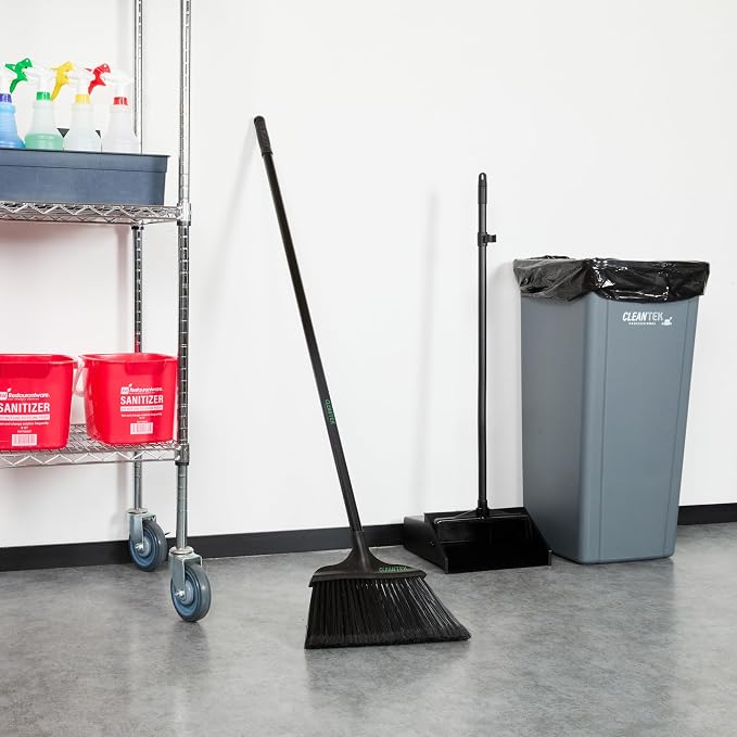 Restaurantware-Clean Tek Professional 13.78 Inch Heavy-Duty Broom, 1 Angle Broom with 58” Steel Handle - Flagged Bristles, Durable Wooden, Commercial Use, for Deck, Driveway, Garage, Yard, Patio